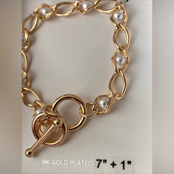 Sterling Forever 14K Gold Plated Amedea Synthetic Pearl Chain Bracelet Gold, OS - Picture 10 of 11